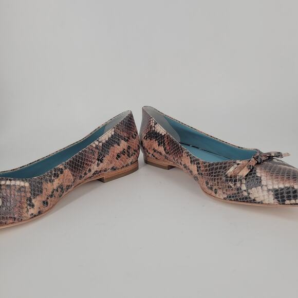Frances Valentine Chocolate Brown Paige Snakeskin Embossed Leather Flats 8 - Picture 8 of 13